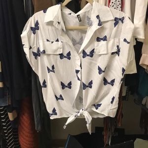 Button up bow shirt